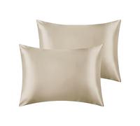 uxcell Satin Pillowcase for Hair and Skin Breathable and Soft Set of 2 with Envelope Closure, Gifts for Women Men Light Tan Queen (51x76cm)