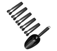 uxcell Serving Tongs, 6pcs - Stainless Steel Ice Scoop and Ice Tong, Mini Kitchen Tongs & Scoops, for Ice Bucket, Sugar, Dessert (Black)