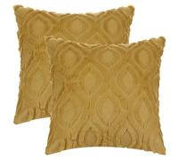 Uxcell Set of 2 Shaggy Plush Faux Fur Throw Pillow Covers Patterned Pillow Covers for Sofa Living Room Yellow-2 40 x 40 cm
