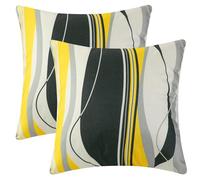 Uxcell Set of 2 Square Throw Pillow Covers, Cushion Covers Linen Patchwork Pillow Cases Geometric Print Pillowcase Decoration Pillow Covers for Couch Sofa Yellow Stripes 45 x 45 cm