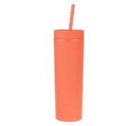 Uxcell Skinny Tumbler with Lids and Straws, 16Oz Matte Orange Skinny Tumbler Bulk, Reusable Pastel Acrylic Tumbler, Double Wall Plastic Tumbler for Cold Hot Drinks, Coffee DIY