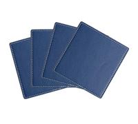 uxcell Square Drink Coasters Set of 4 White Stitched Dual Sided Non-Slip Non-Stick Waterproof Leather Coasters for Drinks, Coffee Table, Housewarming Gifts, Home Decor 4"×4"Blue