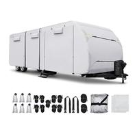uxcell Waterproof RV Cover for 22'-24' Travel Trailers & Campers | Windproof Anti-UV All Season Protection with Extra Reinforced Ropes & Gutter Covers Silver Tone