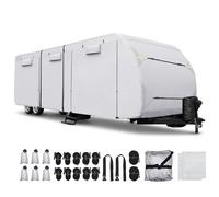 uxcell Waterproof RV Cover for 27'-30' Travel Trailers & Campers | Windproof Anti-UV All Season Protection with Extra Reinforced Ropes & Gutter Covers Silver Tone