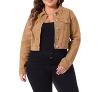 Uxcell Women Plus Size Button Closed Cropped Denim Jacket Brown 1X