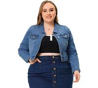 Uxcell Women Plus Size Button Closed Cropped Denim Jacket Denim Blue 2X