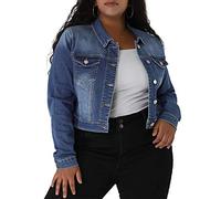 Uxcell Women's Plus Size Button Closed Cropped Denim Jacket Blue 3X