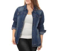 Uxcell Women's Plus Size Jean Jacket Stitching Button Front Washed Western Outfit Denim Jacket Blue XL