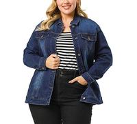 Uxcell Women's Plus Size Jean Jacket Stitching Button Front Washed Western Outfit Denim Jacket, Dark Blue, L Plus