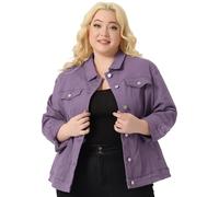 Uxcell Women's Plus Size Jean Jacket Stitching Button Front Washed Western Outfit Denim Jacket, Purple, 4X