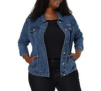 Uxcell Women's Plus Size Jean Jacket Stitching Button Front Washed Western Outfit Denim Jacket, Snow Blue, L Plus