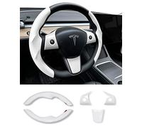 Uxcer Tesla Model 3 / Y Steering Wheel Cover, Carbon Fiber Tesla Steering Wheel Protector Cover & ABS Steering Wheel Wrap Kit for 2016-2024 Tesla Model 3 / Y Accessories White, Gifts for Tesla Owners