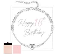 UxClishe 16th 18th 21st Birthday Gifts for Women, Sterling Silver Bead Bracelet Heart, Adjustable Birthday Jewellery Gift Set with Card Velvet Bag Drawer Box for Mum Daughter Sister