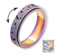 UxClishe 2Pcs Anxiety Rings Spinner, Rotating Star Moon Stainless Steel Rotating Fidget Ring with Laser Transparent Ziplock Bag, Stress Relief Jewelry, for Wedding Band Ring Engagement Promise (8)