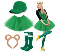 UxClishe 4 Pcs Chipmunk Costume Set, Chipmunk Fancy Dress Outfit with Tutu Skirt Headband Socks Hat Chipmunk Accessories for Women Cosplay-Green
