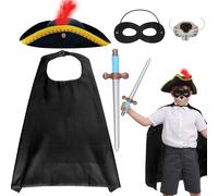 UxClishe 5 Pcs Highway Men Costume Set for Kids, Rat Accessory Set Highway Men Character Roleplay with Black Cape Eye Mask Rat Nose Sword Tricorn Hat for World Book Day Carnival Costume Fancy Dress