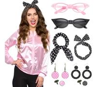 UxClishe 50s Women Costume Set 50s Jacket Outfit with Headband Glasses for Ladies Party Fancy Dress-M