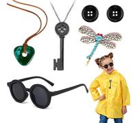 UxClishe 6Pcs Ghost Mother Accessories Set, Fancy Dress Kit with Key Pendant Necklace Dragonfly Hairpins Keychains Sunglasses Buttons for Women Girl Halloween Cosplay Costume