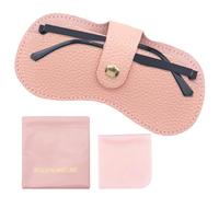 UxClishe Leather Soft Glasses Case, Portable Eyeglass Cases, with Lipstick Pack Cleaning Cloth, Slim Sunglasses Case, Unisex Eye glass Case, Protective Cover for Anti-Scratch (Pink)