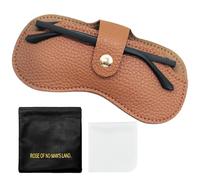 UxClishe Leather Soft Glasses Case, Portable Eyeglass Cases, with Lipstick Pack Cleaning Cloth, Slim Sunglasses Case, Unisex Eye glass Case, Protective Cover for Anti-Scratch (Brown)