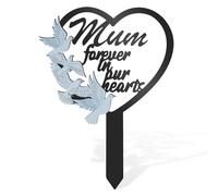 UxClishe Memorial Grave Markers for Mum, Heart Shaped Garden Grave Decorations with Dove, Outdoor Remembrance Gifts for Loss of Parent, Forever in Our Hearts Cemetery Stake Marker