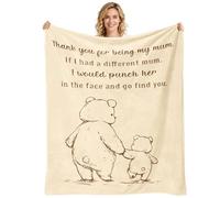 UxClishe Mum Gifts, Bear Design Flannel Blanket, Soft Throw Gifts for Mother's Day Christmas Birthday Anniversary Presents from Daughter Son for Mum Gift, Thank You for Being My Mum Blanket 130x150cm