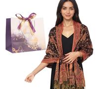 UxClishe Paisley Pashmina Shawl Wrap for Women, Luxury Jacquard Soft Silky, Reversible Scarf Fringe with Gift Bag for Evening Dress Wedding Accessory Travel-red
