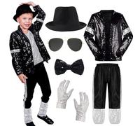 UxClishe Pop Star Costume Set for Kids, 80s Disco Outfits Popstar Fancy Dress for Party Supplies (XL)