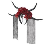 UxicRuya Halloween Antelope Horn Headband Hairband Hair Pieces Flower Hair Hoop for Masquerade Party Cosplay Costume Accessories, Red