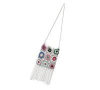 UxicRuya Hand Crocheted Shoulder Bag Tassel Bohemian Ethnic Tote for Beach Travel, White