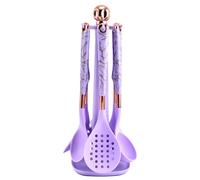 UXIYI 7pcs Kitchen Utensils Set Silicone Cooking Utensil with Rotating Stand, Kitchen Tools Spatula Set, Pasta Server, Soup Laddle, Solid Spoon,Purple