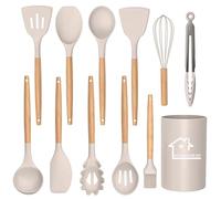 UXIYI Silicone Kitchen Utensils Set, 12pcs Silicone Kitchen Cooking Utensil Set, Kitchen Tools for Nonstick Heat Resistant Cookware, Khaki