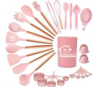 UXIYI Silicone Kitchen Utensils Set, 28pcs Kitchen Silicone Utensils Set, Kitchen Accessories Nonstick Heat Resistant Utensil Set, Kitchen Tools & Gadgets, Pink