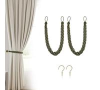 Uxney Green Curtain Tiebacks, 2 Pack Hand Braided Rope Curtain Holdbacks with Metal Hooks - Heavy Duty Sage Green Tie Backs for Drapes, Window Treatment Decorative Holdbacks for Living Room