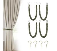 Uxney Green Curtain Tiebacks, 4 Pack Hand Braided Rope Curtain Holdbacks with Metal Hooks - Heavy Duty Sage Green Tie Backs for Drapes, Window Treatment Decorative Holdbacks for Living Room