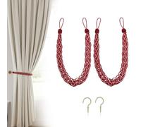 Uxney Red Curtain Tiebacks, 2 Pack Hand Braided Rope Curtain Holdbacks with Metal Hooks - Heavy Duty Red Tie Backs for Drapes, Window Treatment Decorative Holdbacks for Living Room