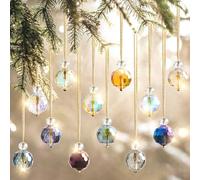 UXORSN 12PCS Christmas Tree Decorations Crystal Ball Hanging Ornaments 22mm Glass Christmas Baubles Rainbow Prism Balls Suncatcher Xmas Tree Multicolor Pendants for Xmas Party Wedding Home Decor