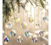UXORSN 12PCS Christmas Tree Decorations Crystal Ball Hanging Ornaments 25mm Glass Christmas Baubles Rainbow Prism Balls Suncatcher Xmas Tree Multicolor Pendants for Xmas Party Wedding Home Decor