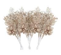 UXORSN 28 Pack Champagne Christmas Tree Decorations Christmas Picks and Sprays Artificial Glitter Berry Flowers Stem Branches Xmas Tree Ornaments Floral Twig for Gifts Vase Holiday Wedding Party Decor