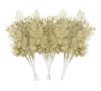 UXORSN 28 Pack Gold Christmas Tree Decorations Artificial Glitter Berry Flowers Stems Branches Christmas Foliage Picks Xmas Tree Ornaments Floral Twig Sticks for Vase Holiday Wedding Party Decor