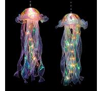 UXORSN 2Pcs Glitter Iridescent Jellyfish Light Mermaid Jellyfish Lanterns Blue Purple Jellyfish Kit Under The Sea Mermaid Party Decor Hanging Jelly Fish Lamp Birthday Girl Baby Shower Party Supplies