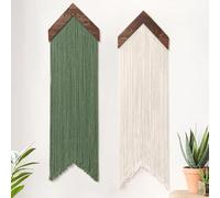 UXORSN 2PCS Macrame Wall Hanging Arrow Tassel Tapestry Boho Wall Decor | Beige Green, Handmade Woven Cotton Rope Chic Tapestry, Aesthetic Bohemian Wall Art for Bedroom Living Room Office Ornament