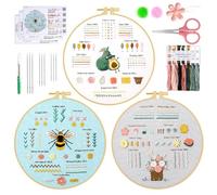 UXORSN 3 Sets Embroidery Kit for Beginners Adults Cross Stitch Starter Kits Learn 28 Different Basic Stitches Practice Kit Including Fabric with Stamped Pattern Threads Needles Hoop Video Tutorials