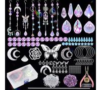 UXORSN 367Pcs Crystal Suncatcher Making Kits Silver Butterfly Stars Moon Pendants with Chain DIY Suncatcher Crafts for Adults Hanging Prism Ornament Sun Catcher for Window Home Wedding Garden Decor