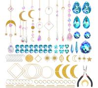 UXORSN 370Pcs Crystal Suncatcher Kits DIY Sun Catchers Making Set Stained Crystals Beads Gold Pendants with Chain Rainbow Maker Hanging Prisms for Window Indoor Outdoor Garden Decor