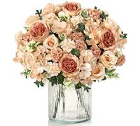 UXORSN 4 Bunches Artificial Roses Peonies Flowers Champagne Fake Flower Silk Peonies Rose Hydrangea Faux Flower Bouquet Floral Arrangement for Wedding Party Home Table Centerpieces Decor(2, Champagne)