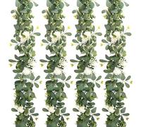 UXORSN 4PCS/24FT Silk Hydrangea Christmas Artificial Eucalyptus Flower Garland Faux Greenery Vine Butterfly Leaves Ivy Hanging Plants Fake Floral Garland for Home Wedding Christmas Table Decor
