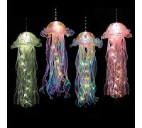 UXORSN 4Pcs Glitter Iridescent Jellyfish Light Mermaid Jellyfish Lanterns Blue Purple Jellyfish Kit Under The Sea Mermaid Party Decor Hanging Jelly Fish Lamp Birthday Girl Baby Shower Party Supplies