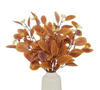 UXORSN 6PCS Fall Artificial Eucalyptus Stems Yellow Faux Leaves Greenery Plant Branches with White Seeds Silver Dollar Foliage Autumn Artificial Plants for Wedding Floral Arrangement Party Fall Decor