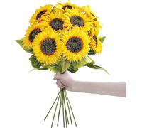 UXORSN 9PCS Artificial Sunflower Stems 19.7" Tall Autumn Fake Silk Yellow Sun Flowers Single Long Stem Faux Large Sunflower for Vase Bouquet Table Wreath Floral Arrangement Wedding Party Fall Decor